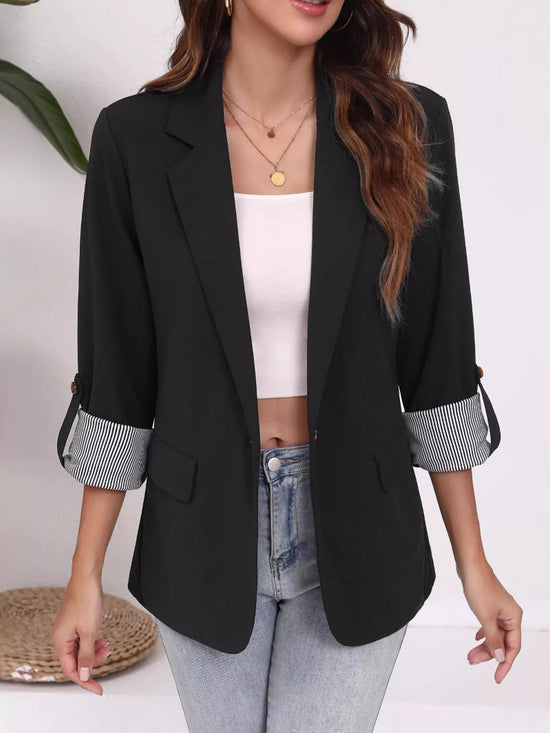 blazer cuello solapa manga enrollada mujer vista frontal