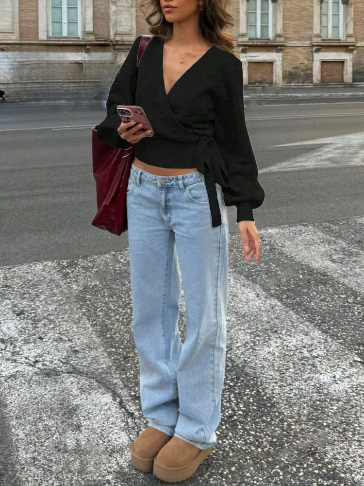 Jersey cruzado con lazo en la cintura - Look completo