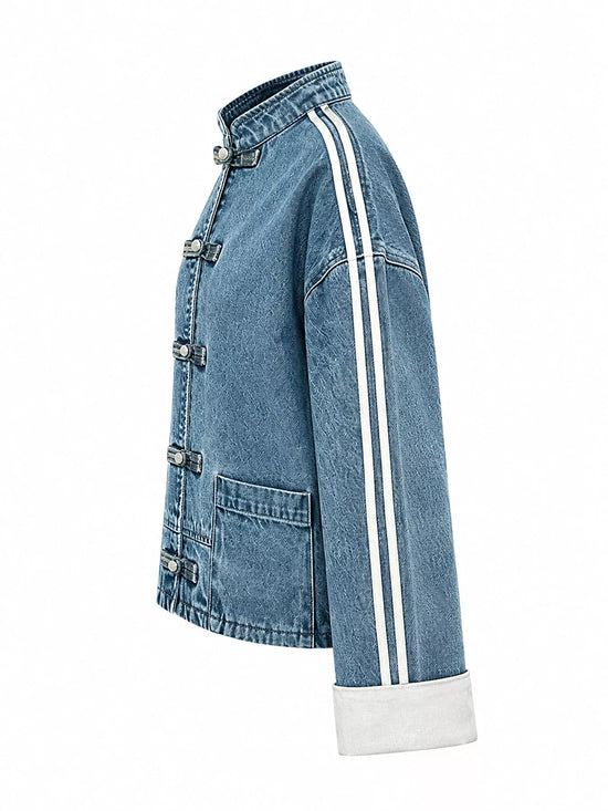 Chaqueta Vaquera Cuello Mao Botones Estilo Chino - vista trasera