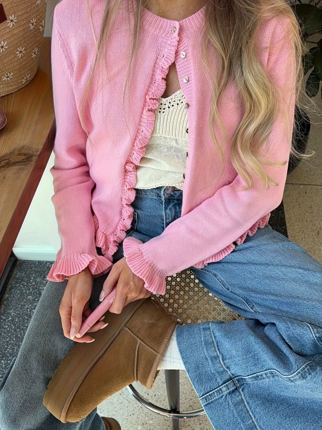 Cardigan de punto con volantes - Esencia Mujer