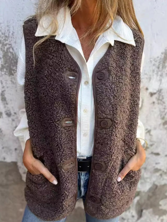 Chaleco Abrigo Sherpa con Botones Tallas Grandes - vista frontal