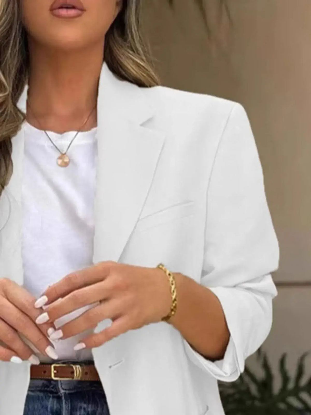 Blazer manga larga mujer look casual chic - Esencia Mujer