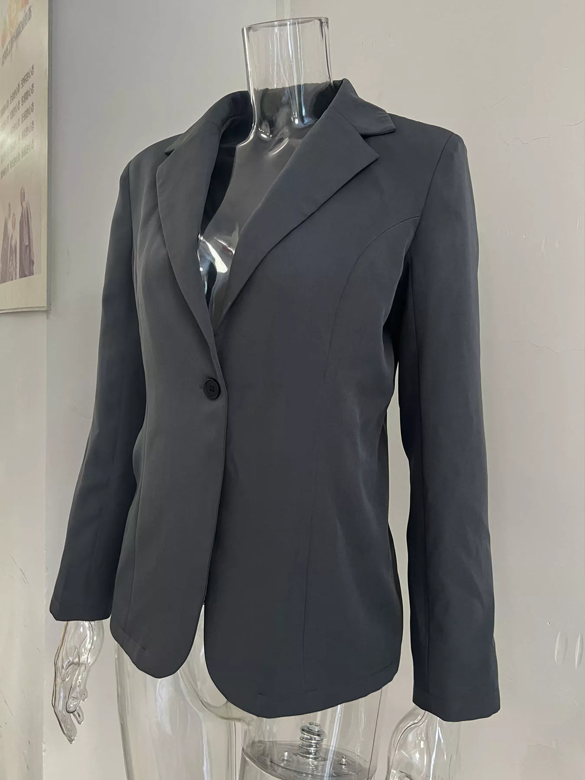 Vista trasera blazer casual mujer slim fit - Esencia Mujer