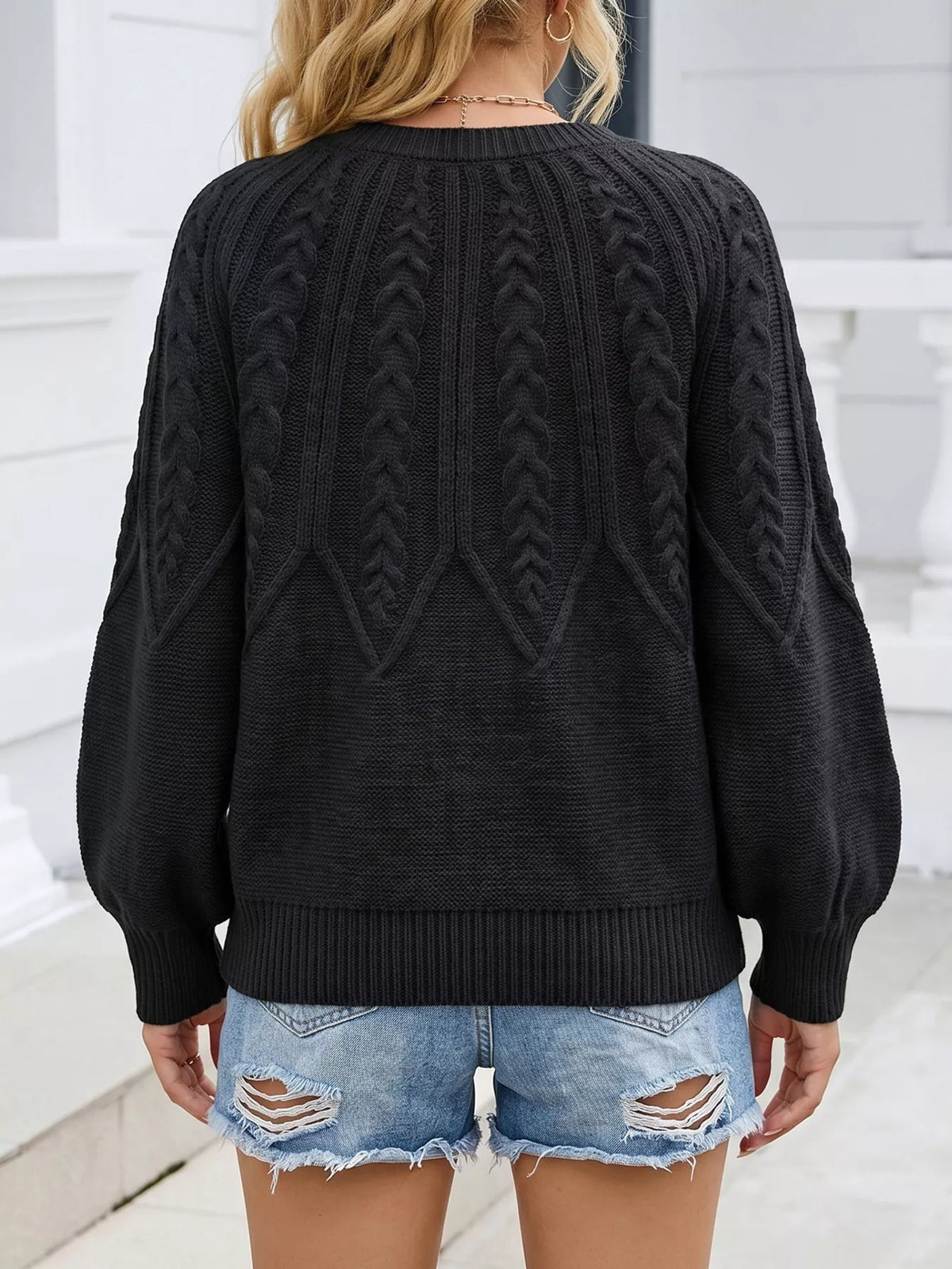 Jersey de cuello redondo con punto trenzado - Vista trasera