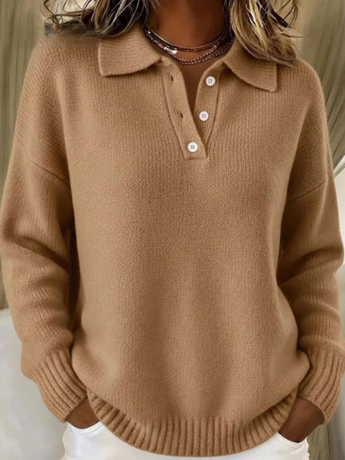 Jersey de hombros caídos con botones talla grande - Vista frontal