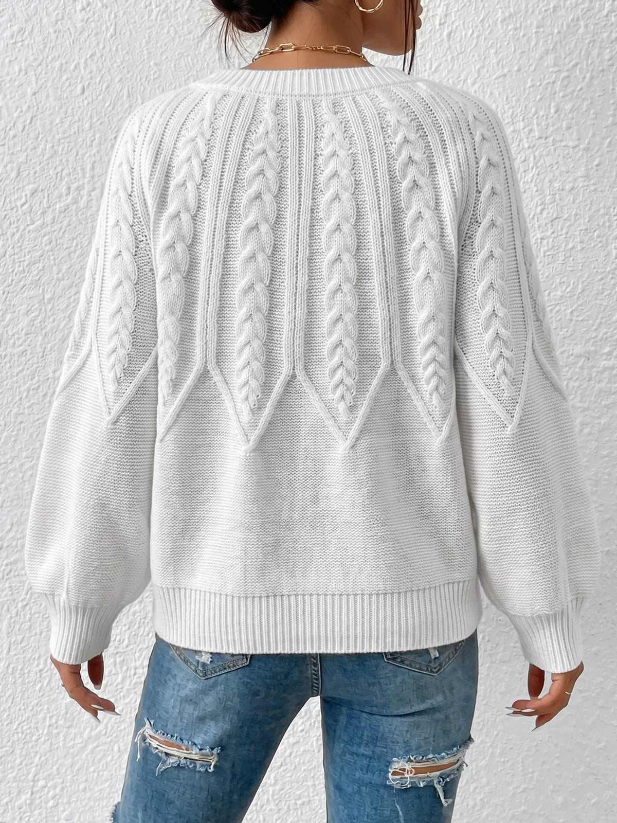 Jersey de cuello redondo con punto trenzado - Vista trasera