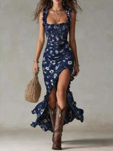Vestido Maxi Floral con Volantes y Fruncido Talla Grande estampado floral