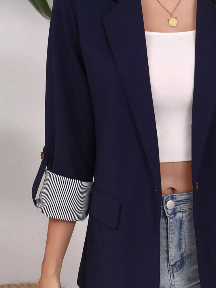 blazer cuello solapa manga enrollada mujer manga enrollada detalle