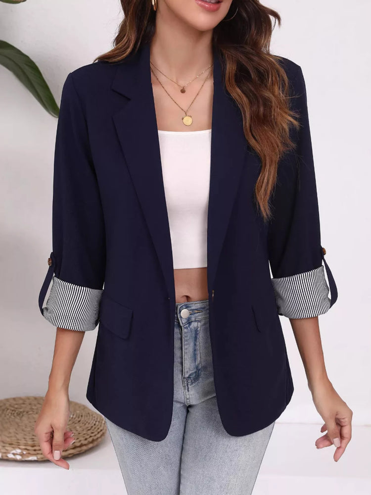 blazer cuello solapa manga enrollada mujer vista frontal