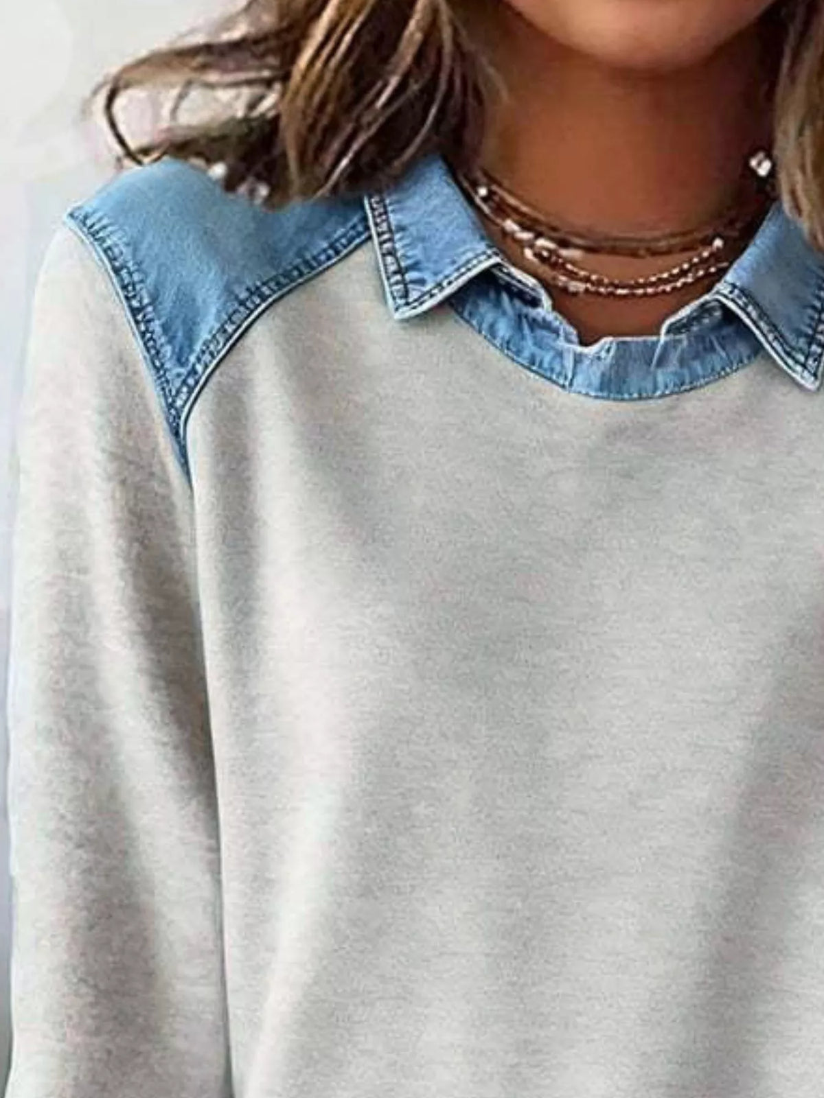 Top de manga larga con detalle vaquero talla grande - Detalle vaquero