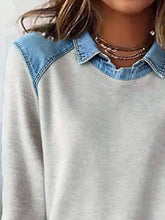 Top de manga larga con detalle vaquero talla grande - Detalle vaquero