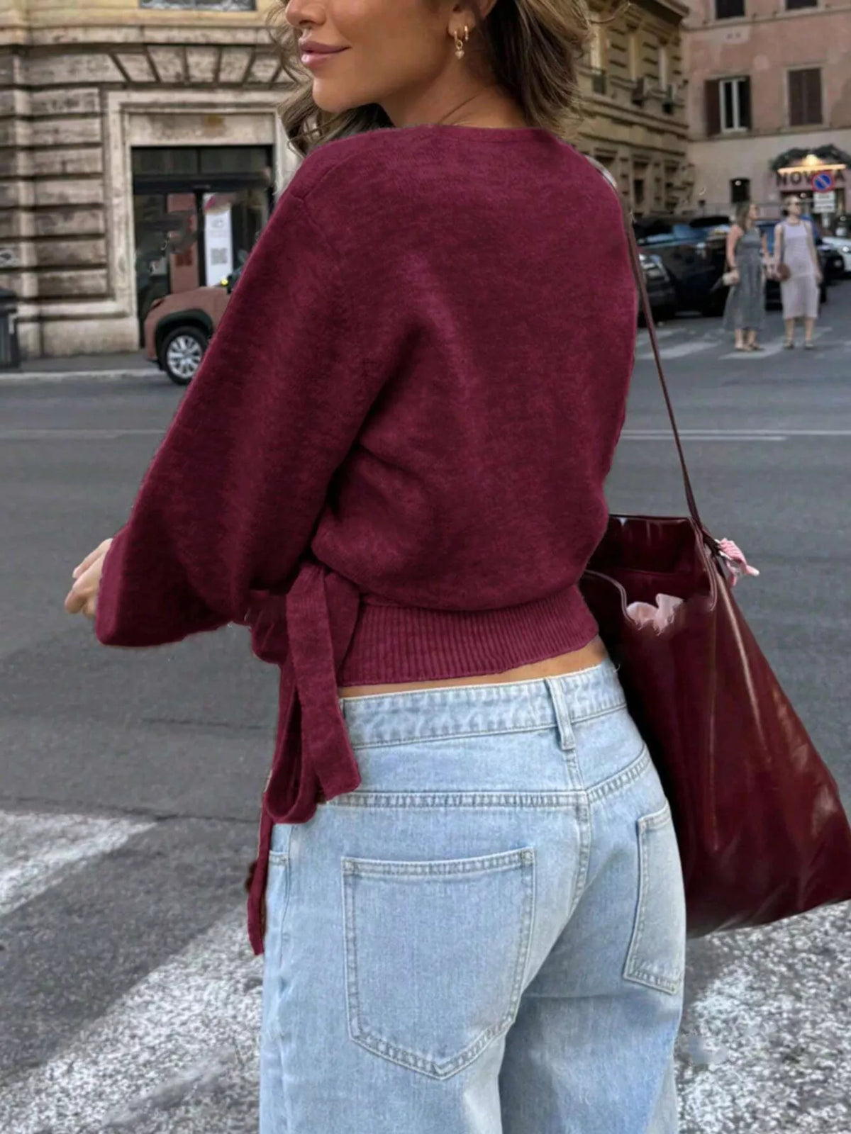 Jersey cruzado con lazo en la cintura - Detalle lazo