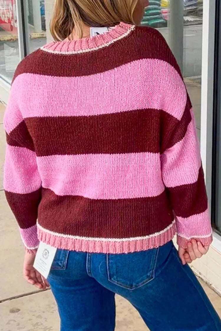 Vista trasera jersey punto mujer manga larga rayas - Esencia Mujer