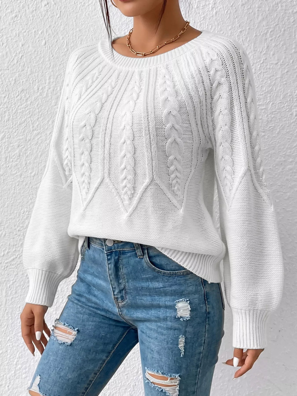 Jersey de cuello redondo con punto trenzado - Vista lateral derecha