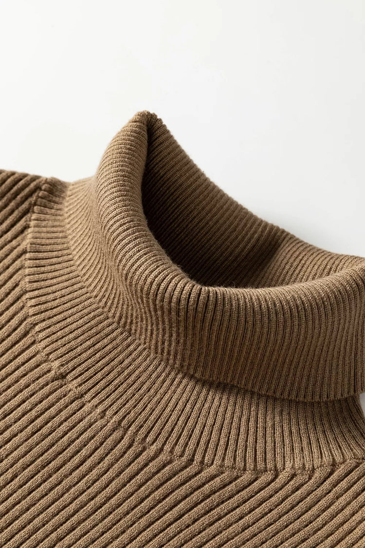 Chaleco de punto acanalado cuello alto Mocha - Combinación y outfit del día