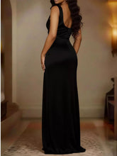 Vestido maxi halter talla grande satinado champagne - Vista lateral