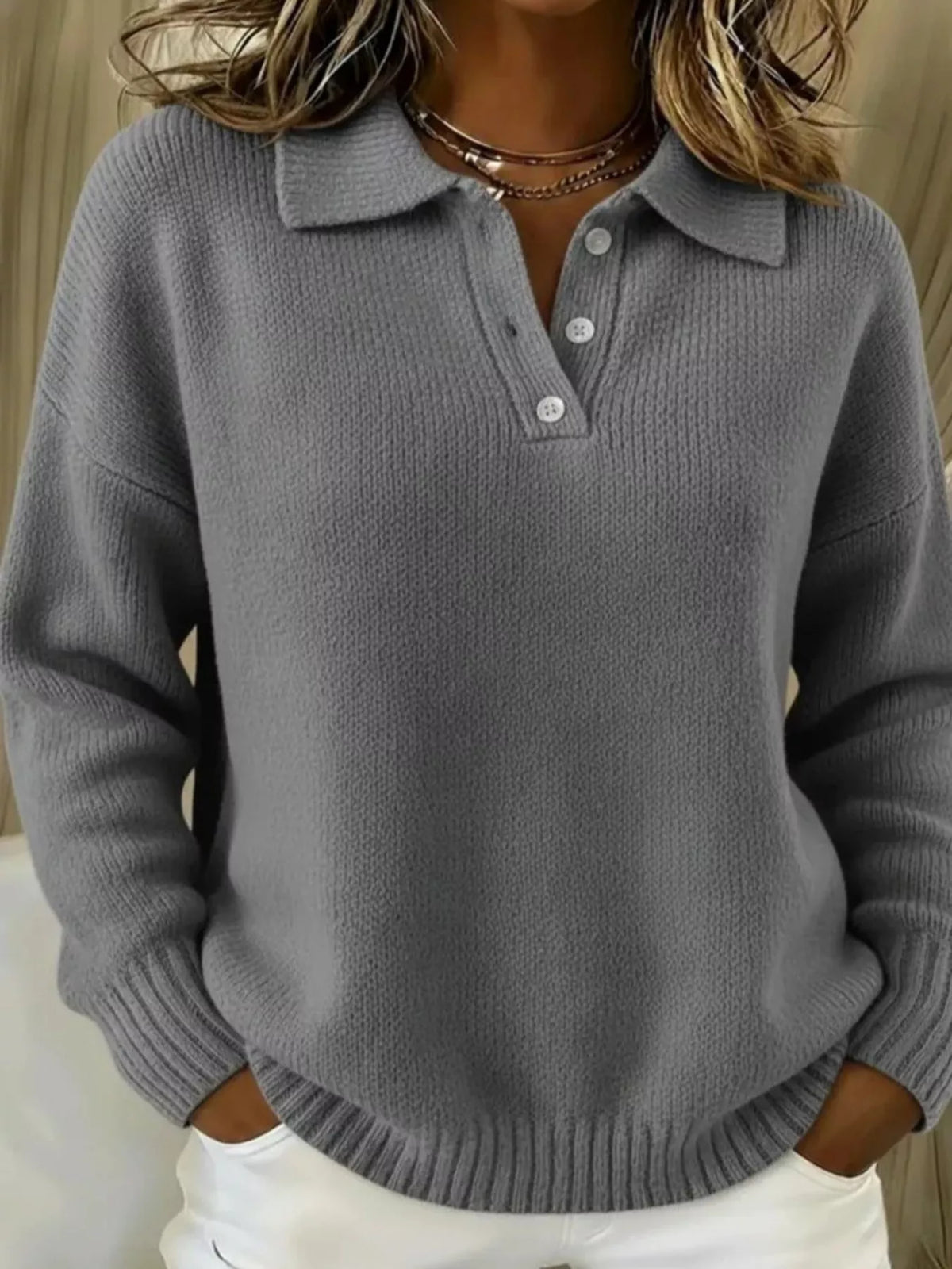 Jersey de hombros caídos con botones talla grande - Vista frontal