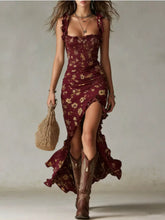 Vestido Maxi Floral con Volantes y Fruncido Talla Grande estampado floral