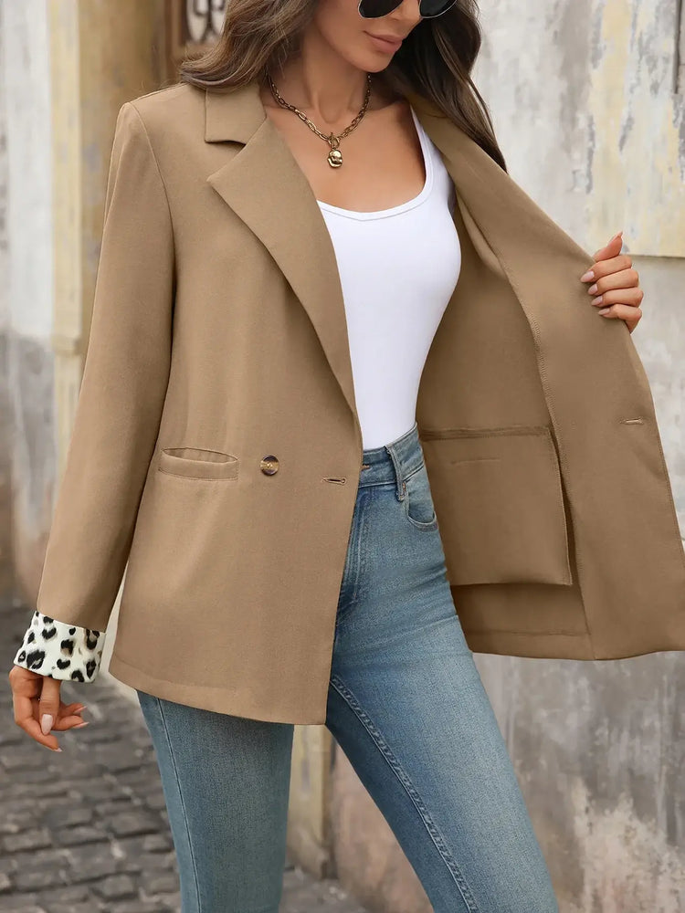 Blazer de cuello solapa con puños de leopardo manga larga - Look casual