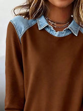 Top de manga larga con detalle vaquero talla grande - Detalle vaquero