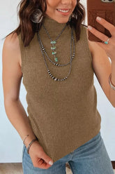 Chaleco de punto acanalado con cuello alto Mocha - Vista trasera