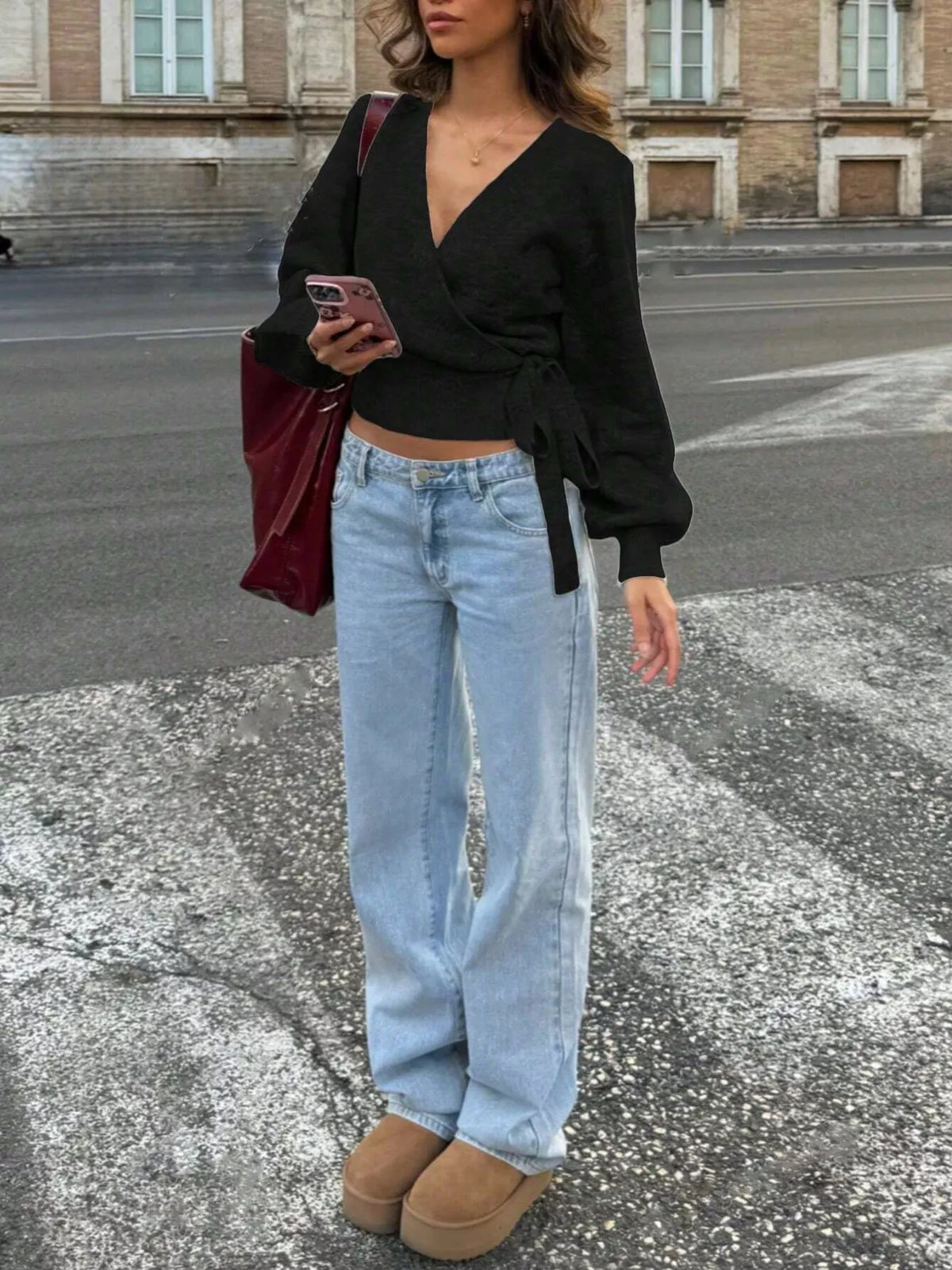 Jersey cruzado con lazo en la cintura - Look completo