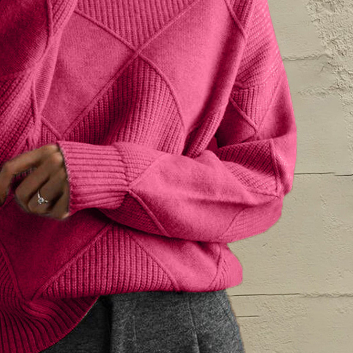 Jersey geometrico cuello alto detalle estampado - Esencia Mujer