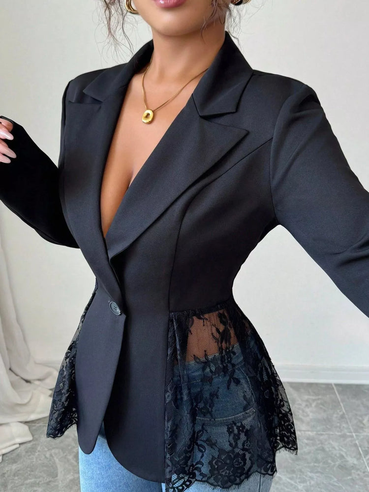 blazer un botón detalle encaje mujer detalle botón