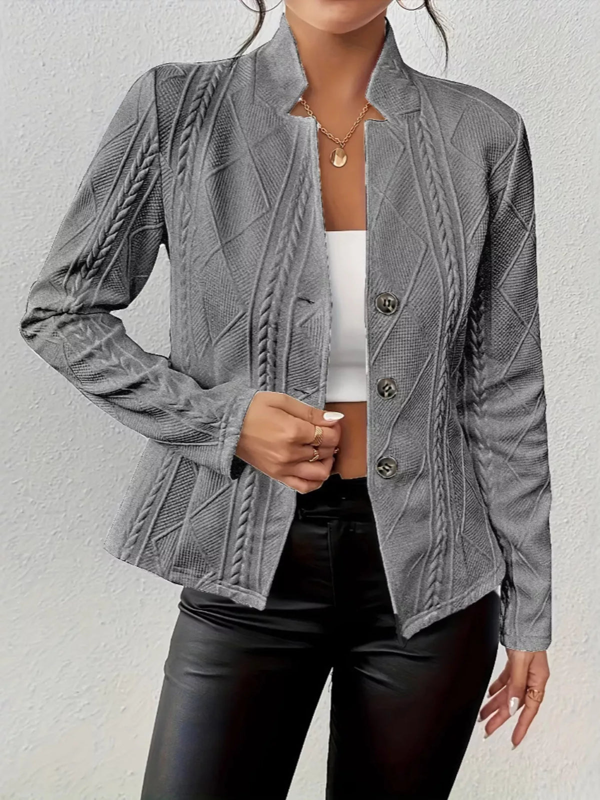 blazer de punto con botones mujer look completo