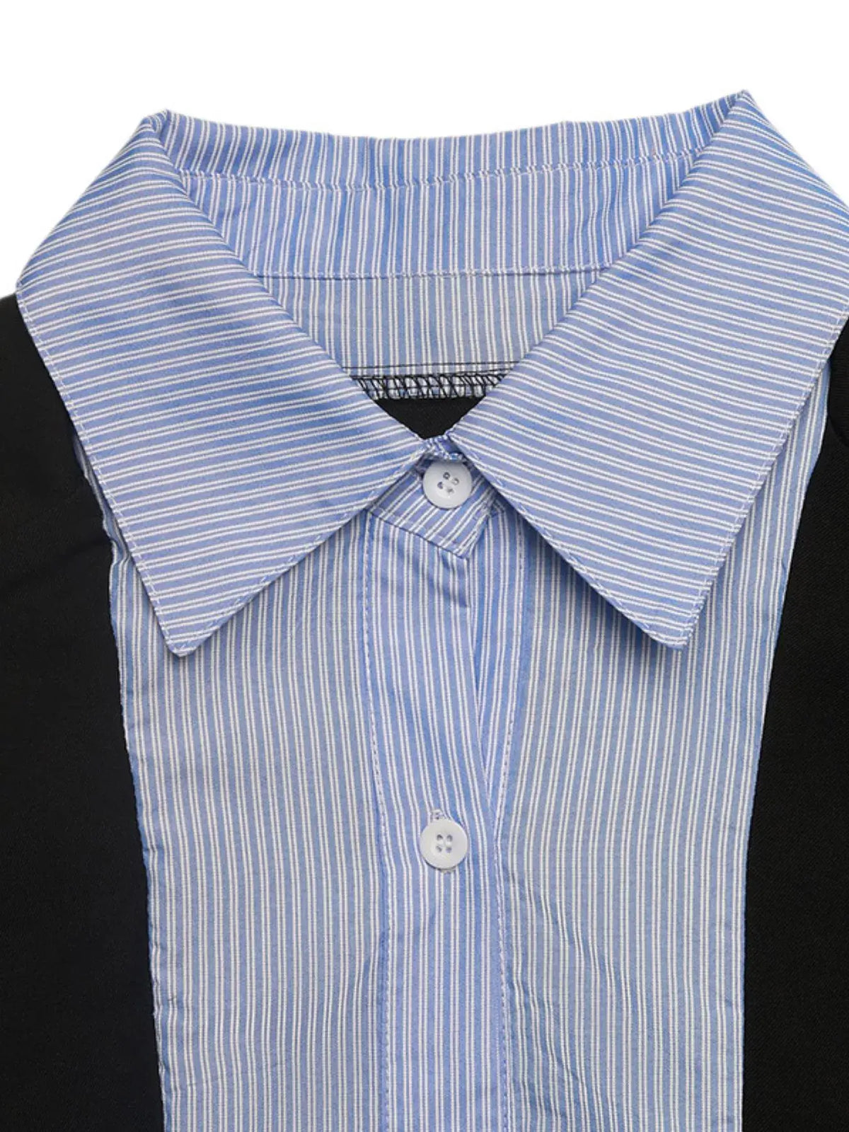 Blazer de cuello a rayas manga larga efecto dos piezas - Detalle tela rayas