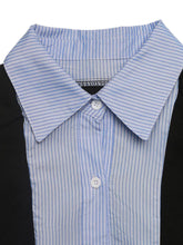 Blazer de cuello a rayas manga larga efecto dos piezas - Detalle tela rayas