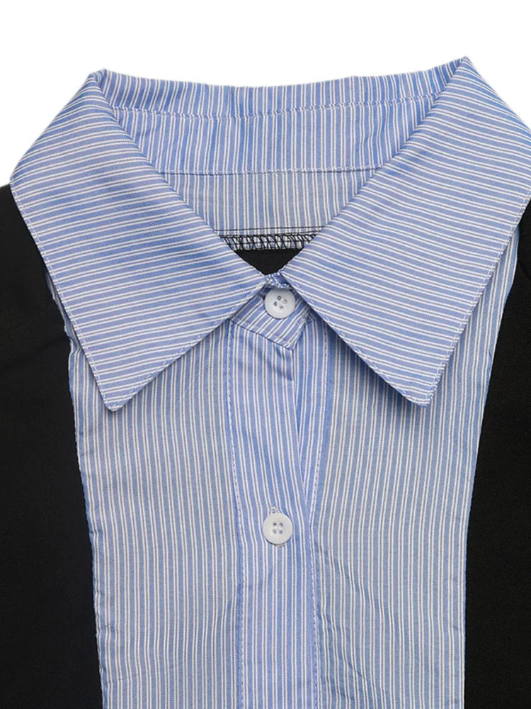 Blazer de cuello a rayas manga larga efecto dos piezas - Detalle tela rayas