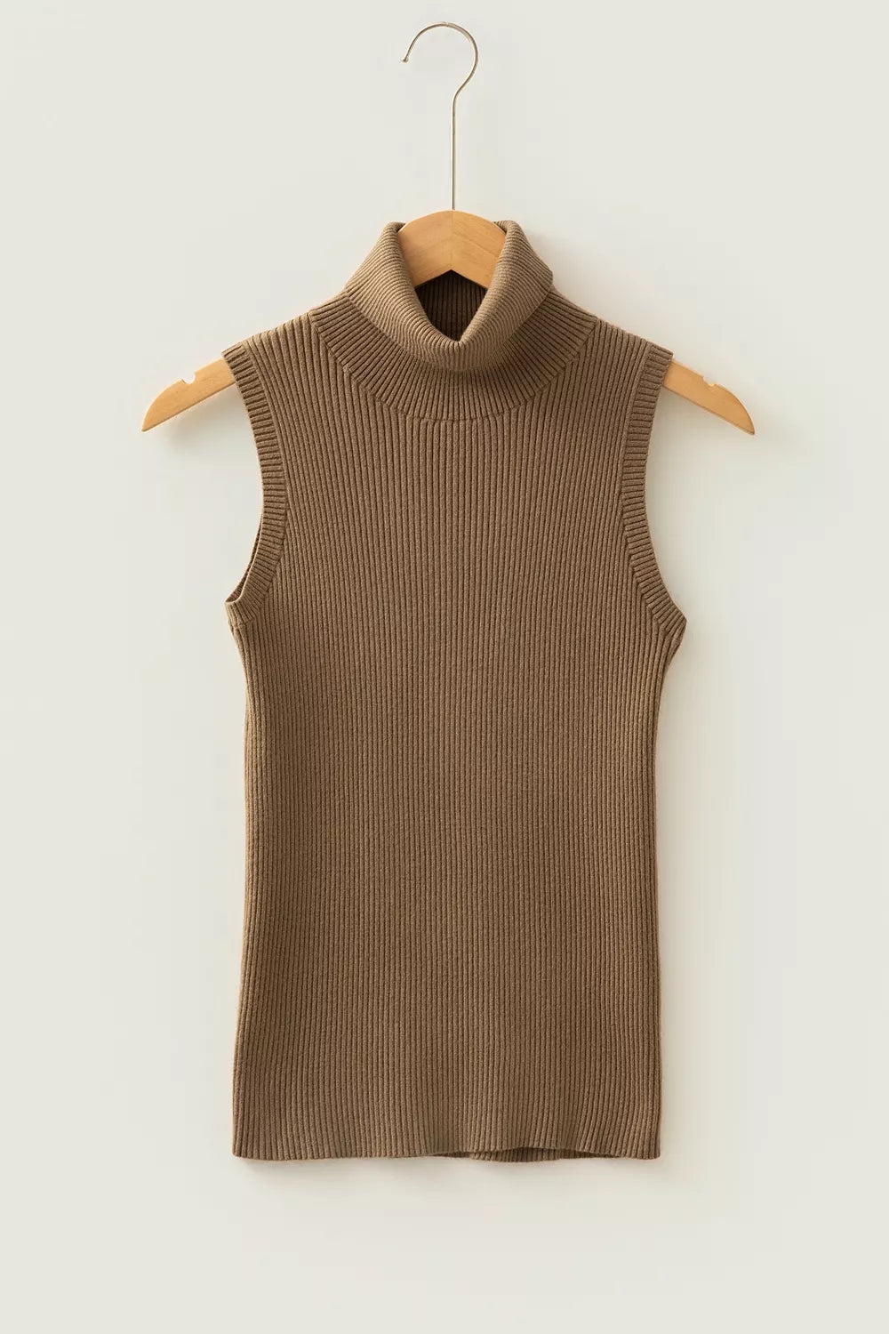 Chaleco de punto acanalado cuello alto mujer - Detalle tejido acanalado