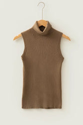 Chaleco de punto acanalado cuello alto mujer - Detalle tejido acanalado