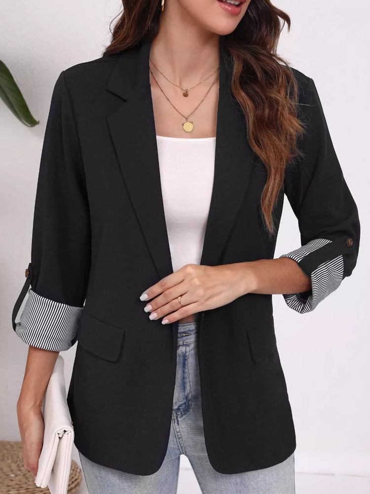 blazer cuello solapa manga enrollada mujer vista frontal
