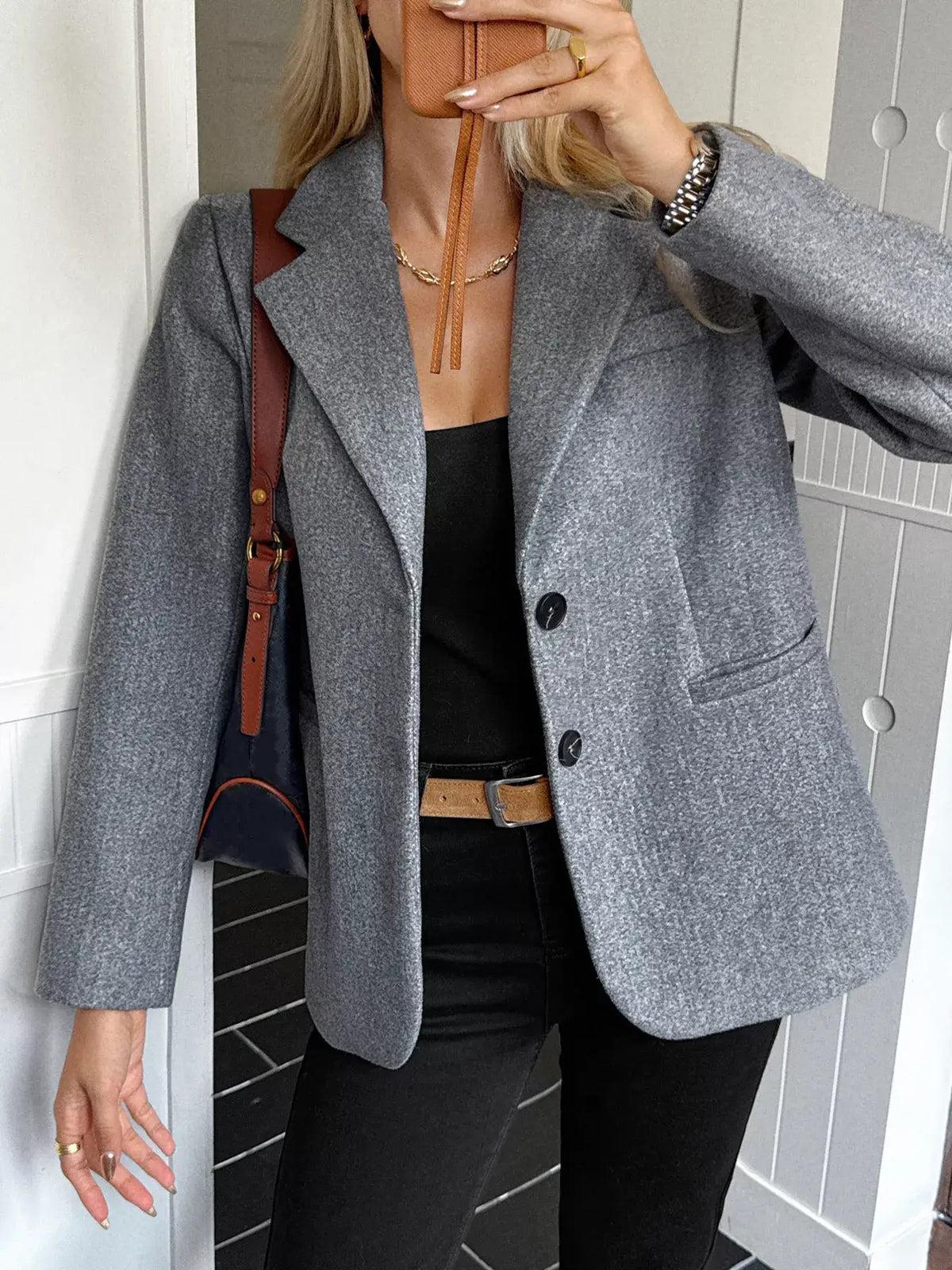 Blazer de cuello solapa con botones - Vista frontal