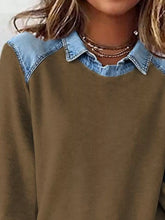 Top de manga larga con detalle vaquero talla grande - Detalle vaquero