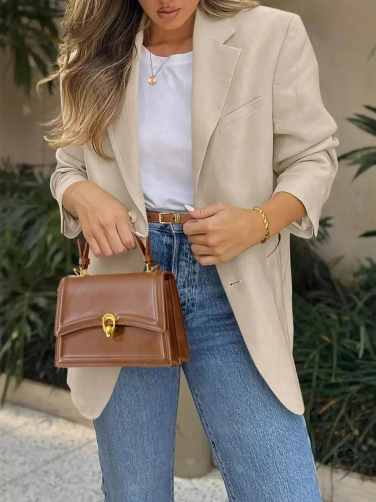 Vista trasera blazer manga larga mujer - Esencia Mujer