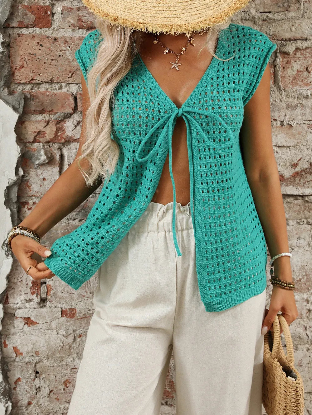 Top de punto calado escote en v - Look completo