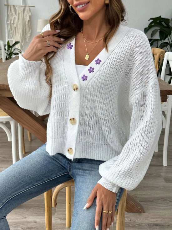 Cardigan manga larga botones mujer escote en V - Vista frontal