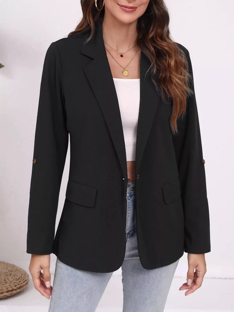 blazer cuello solapa manga enrollada mujer look completo