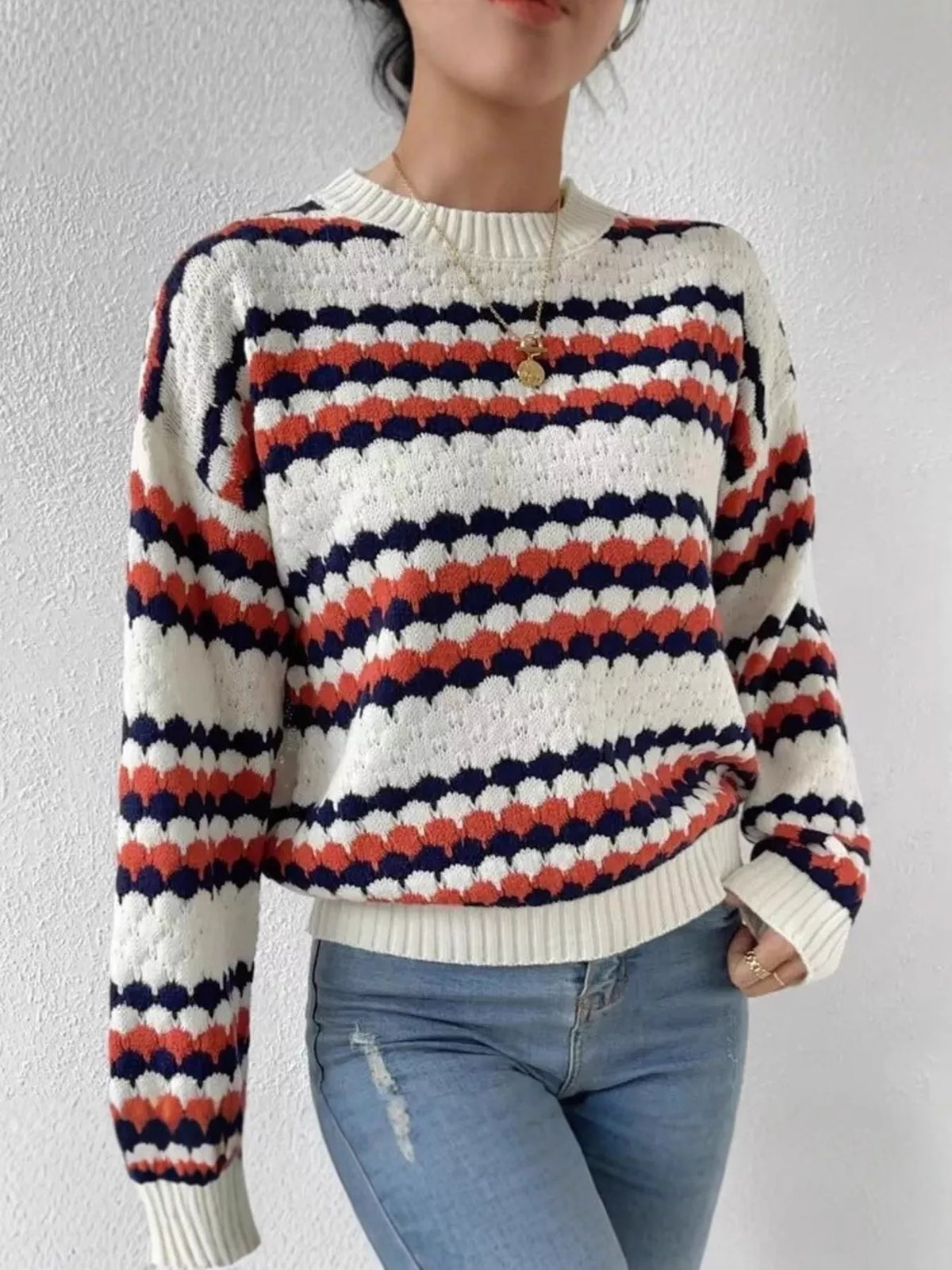 Jersey de punto cuello redondo con estampado de rayas - Vista trasera