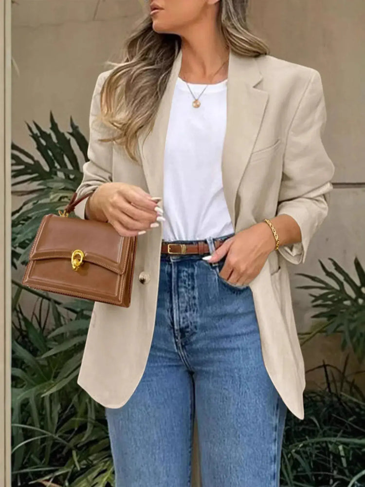 Detalle bolsillos blazer manga larga mujer - Esencia Mujer