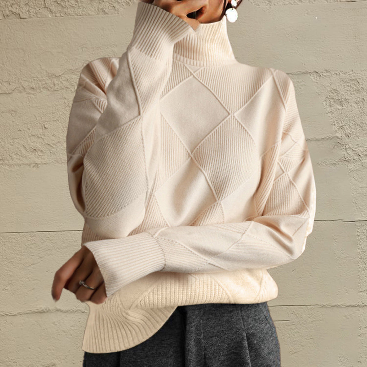 Jersey geometrico cuello alto mujer - Esencia Mujer