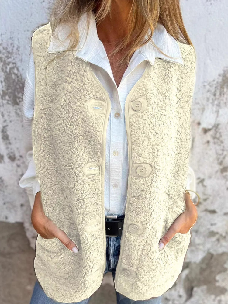 Chaleco Abrigo Sherpa con Botones Tallas Grandes - vista frontal