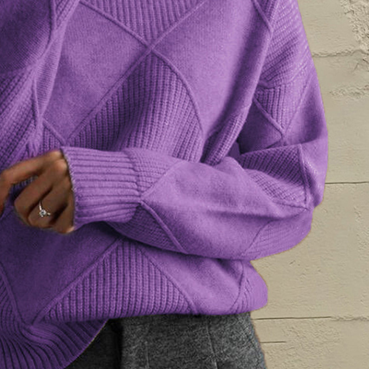 Jersey geometrico cuello alto detalle estampado - Esencia Mujer