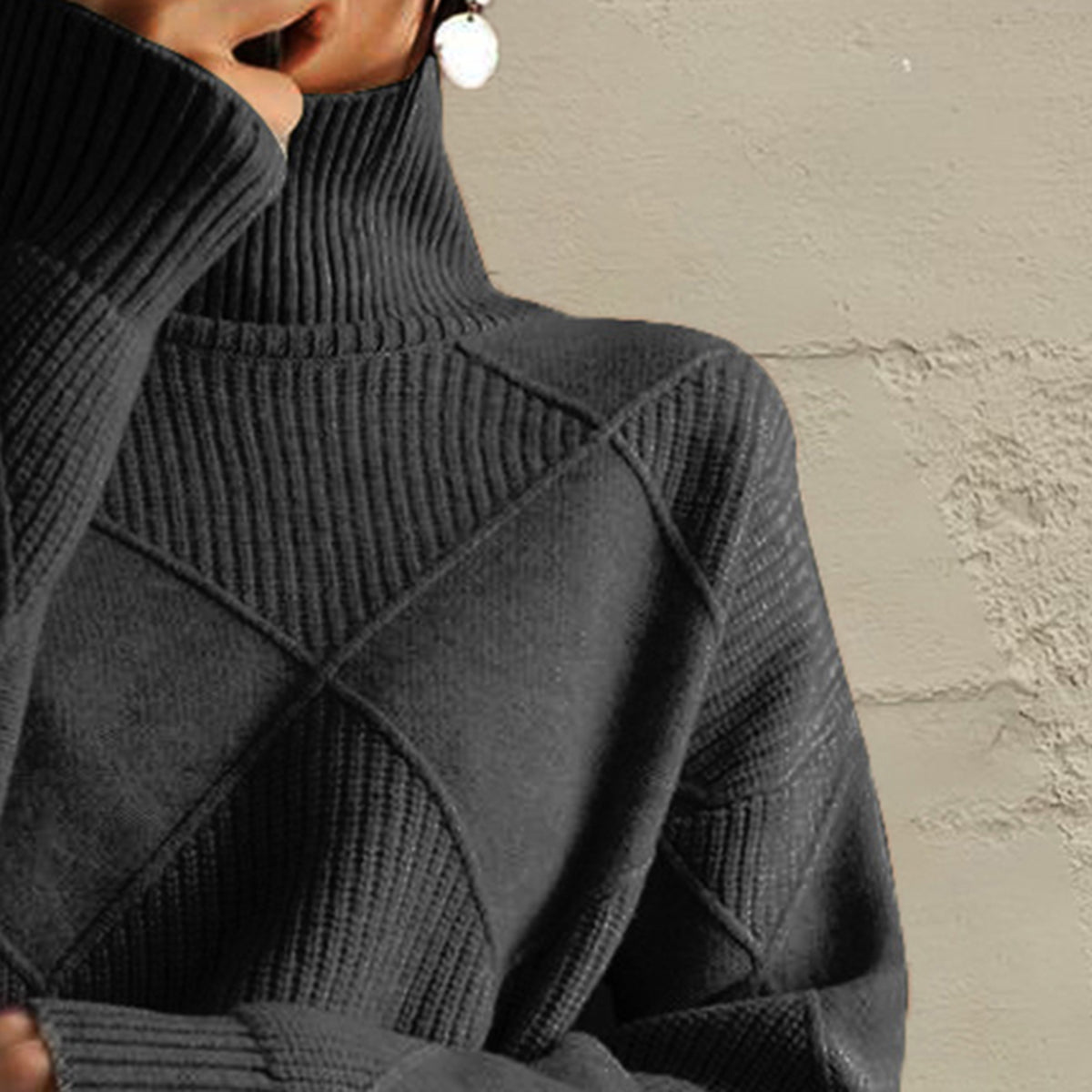 Jersey geometrico cuello alto detalle cuello - Esencia Mujer