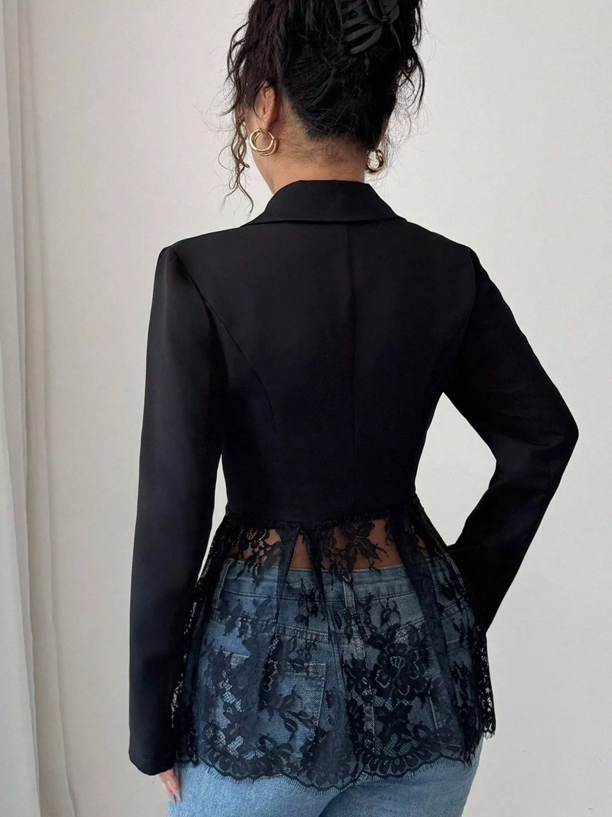 blazer un botón detalle encaje mujer vista trasera