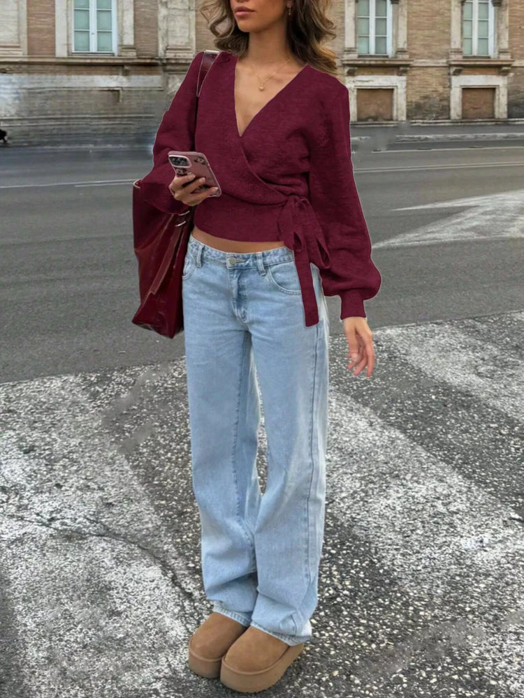 Jersey cruzado con lazo en la cintura - Look completo