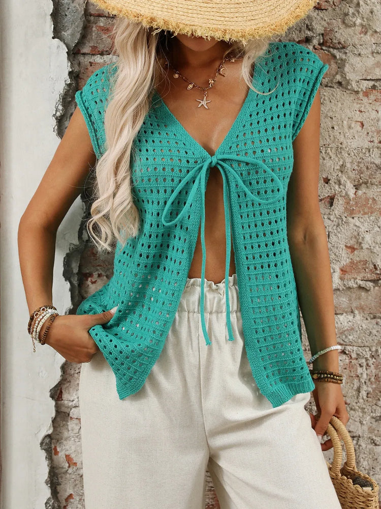 Top de punto calado escote en v - Look completo